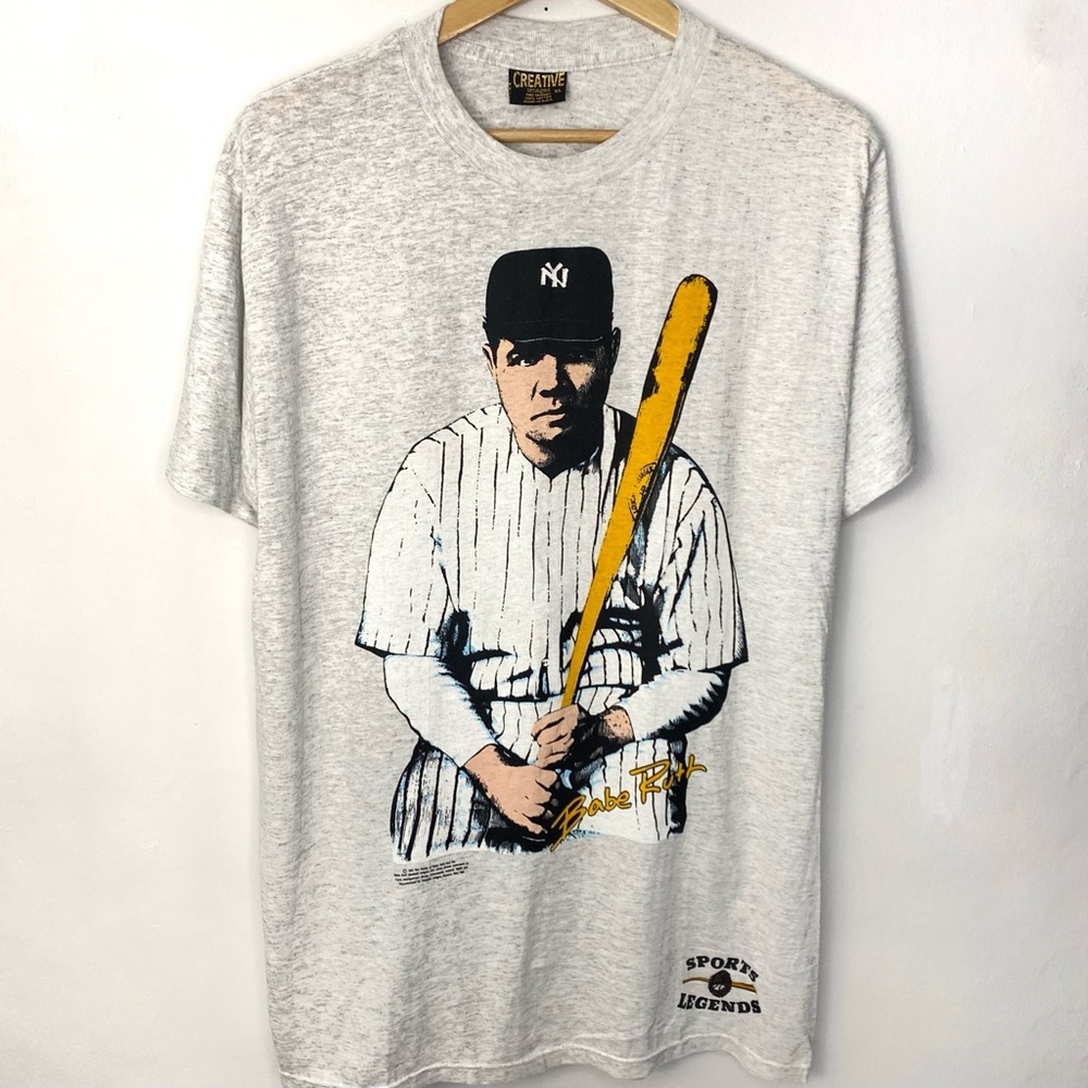 Vintage 1991 Babe Ruth Men’s Heather Gray Single Stitch T Shirt Made In USA XL